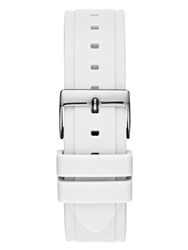 GUESS Women's Stainless Steel + Stain Resistant Silicone Watch with Day + Date Functions ステンレススチール シリコンウォッチ付き (White/Silver/Rose Gold)