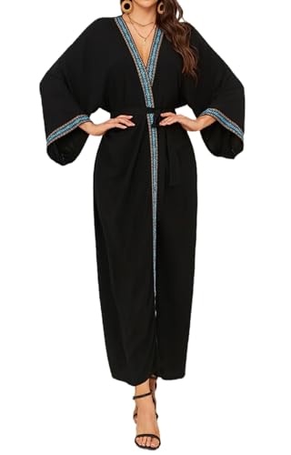 Image of Orshoy Ladies Open Front Kaftan Bikini Cover Ups Kimono Cardigans Bathing Suit Robes Loungewear Nightdress Black 8