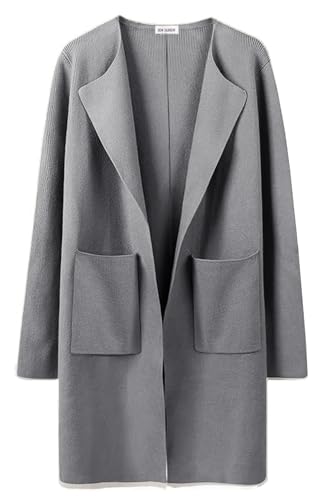 Women's Casual Long Sleeve Draped Open Front Knit Pockets Long Cardigan