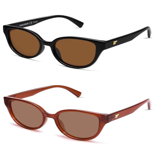 Image of VANLINKER Retro Semi Oval Polarized Sunglasses for Women Men Trendy Small 90s Style Vintage Narrow Rectangle Frame VL9833