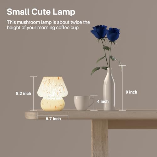 Image of Dawnwake Mushroom Lamp Table Lamp for Bedroom,Small Desk Bedside Lamps for Living Room,Mushroom Decor Cute Mini Modern Mid Century Lamps for Night Stands (Flame White)