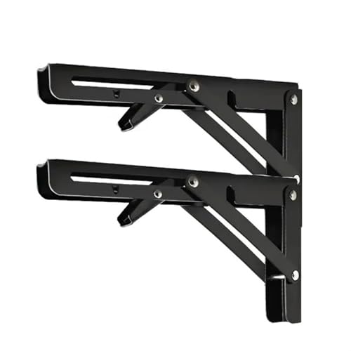 Brackets de estante plegable, Paquete de 2 soportes triangulares plegables for estantes y mesas, pared, varios colores, 8 a 20 pulgadas(Black 10inch)