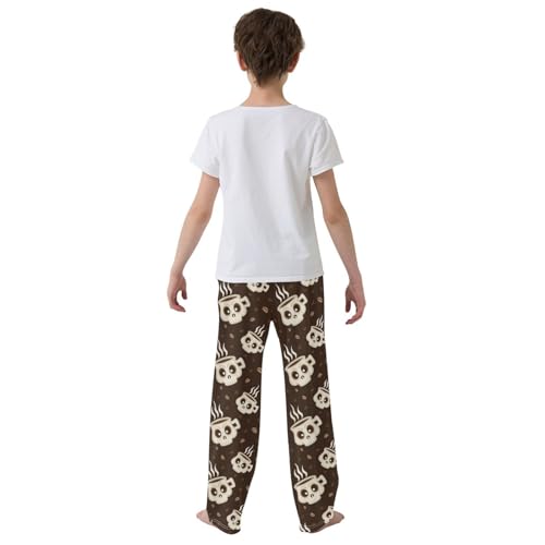 ZZXXB Coffee Bean Skull Cup Boys Long Pants Soft Trousers Elastic Waist Kids Lounge Bottoms with Pockets S-XL3
