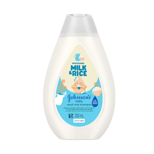 Image of Johnson's Baby Nourishing Milk & Rice Wash & Shampoo 200 ml | 2‑in‑1 Gentle Cleanser for Newborn Hair & Skin | All Skin Types Including Sensitive Skin | With Milk Protein, Rice Extracts & Multivitamin Complex | No More Tears Formula | No Added Parabens, Dyes, Sulphates & Pthalates | Hypoallergenic & PH Based Formula