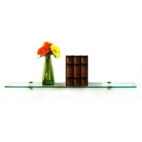 Spancraft 6" x 24" Brass Peacock Glass Shelf
