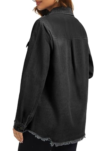 Women's Oversized Jean Jacket Casual Long Sleeve Denim Shirts Distressed Frayed Hem Denim Jackets Fall Outfits 20254