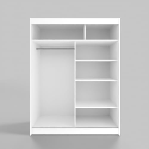 Gaba Furniture White Series 150 Cm Sliding Door Wardrobe With Mirror Widths 100/120/150/180/200/250 Cm Furniture For Bedroom Living Room Wardrobe With Hanging Rail - 5