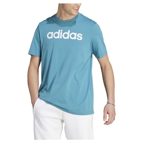 Image of adidas mens Essentials Single Jersey Linear Embroidered Logo T-shirt, Arctic Fusion, XS