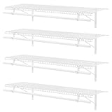 Supforce 4 Pack Closet Shelves with Triangular Brackets and Hanging Rod, 4FT X 12IN Wall Mounted Wire Shelving Orgnizer for Closet,Laundry Room,Pantry,Load Up to 150lb, White