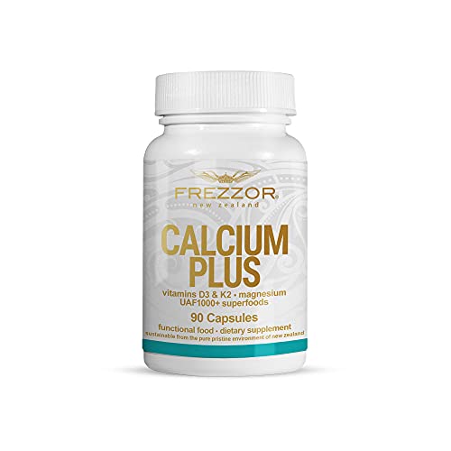 FREZZOR Calcium Plus with UAF1000+, New Zealand All-Natural Wild-Caught MCHC Fish Bone Calcium Supplement for Bones, Teeth, Colon Health, and Cardiovascular Support, 90 Capsules, 1 Bottle