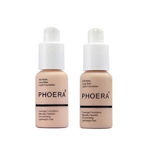 Foundation Liquid,Concealer Full Coverage New 30ml PHOERA 24HR Matte Oil Control Concealer Liquid Foundation by lotus.flower (101+102)