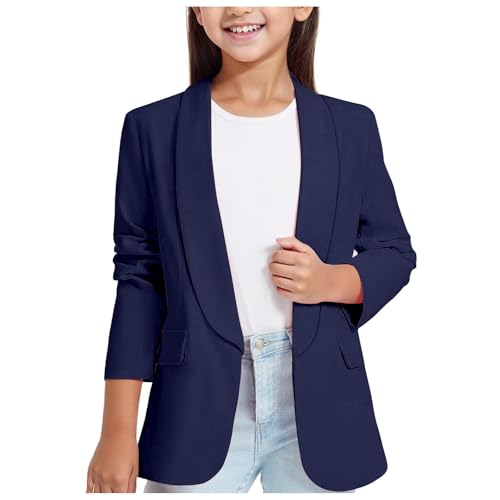 Opiniones de Blazers para Niña más recomendados. 42 Blazer de color sólido para niñas, chamarra de traje de manga larga con solapa, con frente abierto, casual y formal, para niños, talla 5-14 años, marino, 13-14 Años