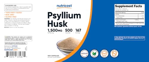 Image of Nutricost Psyllium Husk 1500mg, 500 Capsules, Gluten Free, GMO-Free