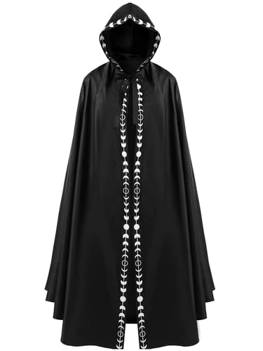 Geyoga Hooded Cloak Reaper Costume Medieval Renaissance Wizard Cloak Reaper Cosplay Cape Costume for Adult(Deep Black L)