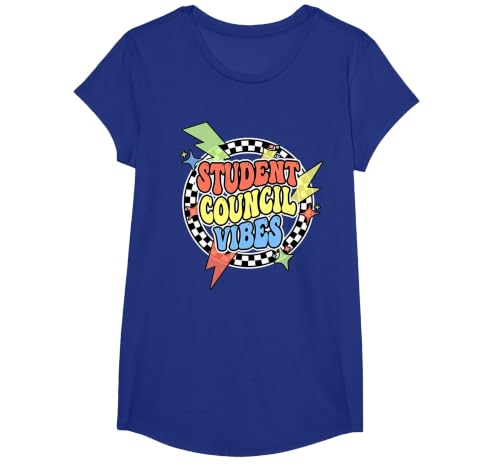 Retro Student Council Vibes Groovy School Student Council T-Shirt, Girls, Royal Blue, Medium