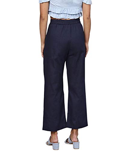 Image of INDO ERA Women's High Rise Cotton Solid Regular Fit Palazzo(Ie14Pl1Bl1097)