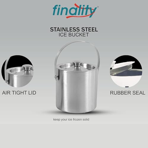 Image of FINALITY Double Walled Stainless Steel Insulated Ice Bucket with Lid and Ice Tong and peg Measure [1.5 Liter] | Keeps Ice Cold for 6 h | Great bar Tools for Home bar Accessories, (V PEG Measure)