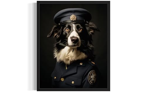 Image of Border Collie General Black Framed Wall Art Print Poster, Dog Pet Lover Picture Painting Artwork Bedroom Living Room Office Dining Room 150D (Border Collie General, 10 inch L x 8 inch W, Black Frame)