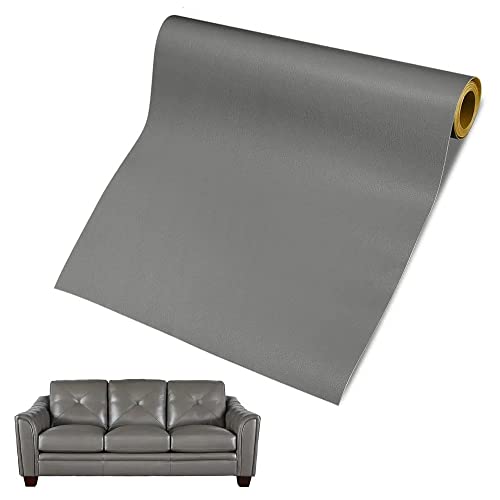 Ddff Patch de Réparation en Cuir, 60x137cm Simili Cuir Autocollant, Rouleau Adhesif pour Canapés Sièges Voiture Sacs à Main Vestes Siège Bricolage Artisanat (Gris Foncé)