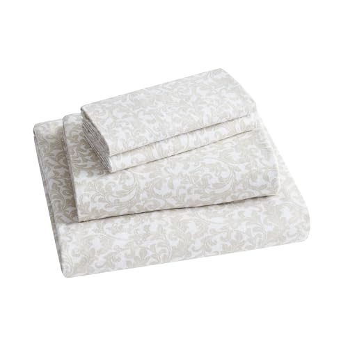 Image of TAHARI Home Brushed Flannel 4-Piece Bedding Set, Queen, Scroll Taupe