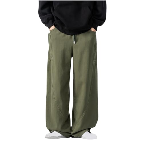 Men's Casual Long Pants Elastic Waist Wide Leg Pants with Pockets Trendy Lightweight Baggy Drawstring Athletic Pants
