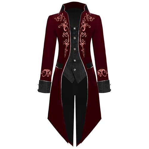 Spooktacular Creations Disfraz Steampunk rojo vino para hombre, disfraz medieval de frac para disfraz de Halloween para hombre 2024 Cosplay-XL