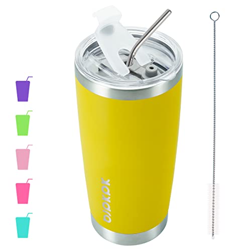 Image of BJPKPK 20 oz Coffee Tumbler with Lid, Straw, Insulated Stainless Steel Mug | Double Wall Vacuum, Keeps Hot /Cold, BPA Free, Leak Proof, Iced Coffee Cup Fit Car Holder, Travel & Beach Ready, Goldenrod