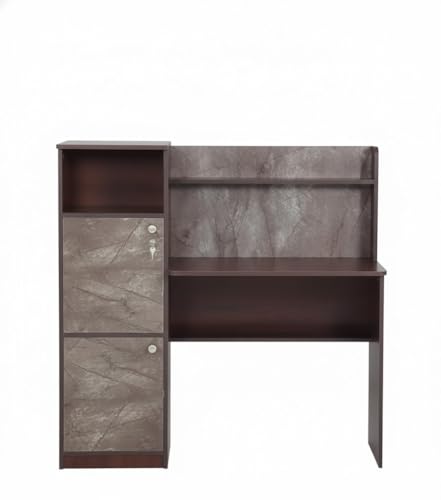 Image of Lakdi The Furniture Modern Home & Office Computer Desk with Integrated Storage Hutch - Executive Workstation, Locking Cabinet, Printer Shelf & Marble-Textured, Espresso & Grey Stone Finish - 121534338