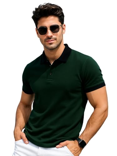 Image of Veirdo Pure Cotton Half Sleeves Regular Fit Plain Solid Classic Polo Collar T-Shirt for Men & Boys (Color Options- Black, Maroon & Olive)