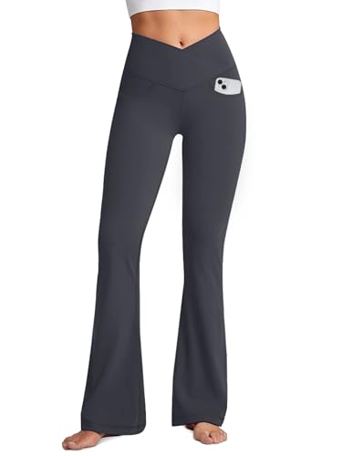 Image of Flare Leggings for Women with Pockets 2pack High Waisted Crossover Flare Leggings Bootcut Yoga Pants