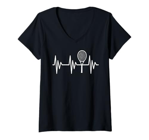 Mujer Tennis Heartbeat Love Tennis Mujeres Hombres Niños Niñas Cumpleaños Camiseta Cuello V