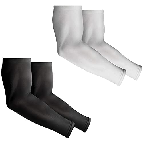 Image of INNERSTYLE Cotton UV Protection Arm Sleeves /Hand Socks - Fingerless, Sun Protection Gloves for Men and Women (Black and White) Pack of 2