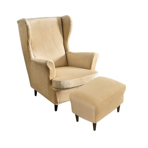 Funda de terciopelo para sillón orejero elástica y funda de otomana crema