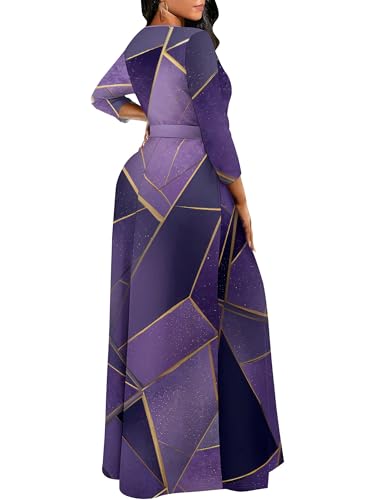 Image of PinkPatty Women's Long Sleeve Maxi Dress Plus Size Trendy Wedding Guest Dress with Pockets&Belt