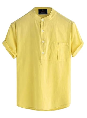 Image of Men's Half Sleeve Pocket Cotton Short Kurta Superfine Mandarin Chinese Collar Premium Short Kurta
