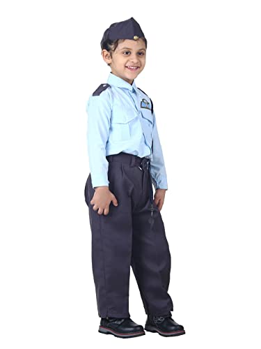 Image of BookMyCostume Indian Air Force Defence Pilot Uniform Kids Fancy Dress Costume - Blue 12-13 years