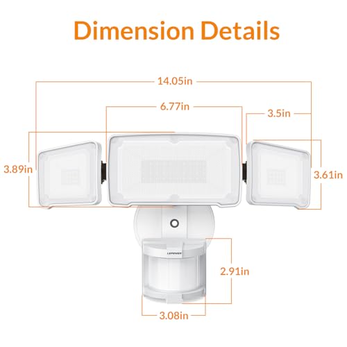 Lepower 005-SL-N934AC-WH Led Security Lights Motion Sensor Light Outdoor, 38W 4200Lm Light, 5500K, Ip65 Waterproof, 3 Head Detected Flood thumb #6