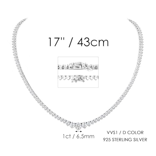 Gradual Moissanite Tennis Chain Necklace:925 Sterling Silver 14k White Gold Plated Elegant Moissanite Necklace Dainty Simple Trendy Lab Diamond Jewelry Hypoallergenic Fashion Party Prom Wedding Birthday Gifts for Women 5
