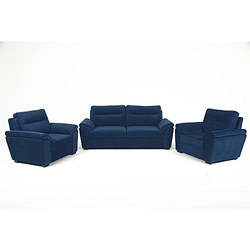 Image of Wakefit 5 Seater Sofa Set | 3+1+1 Seater, Cobalt Blue | Neem Wood & Malphino Fabric | 94.9cm H x 215.9cm L x 93.9cm W
