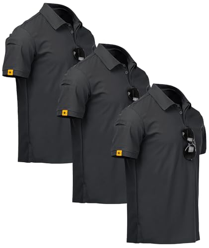 ZITY Lot de 3 Polos Hommes Manches Courtes Séchage Rapide Respirant Tshirt Hommes Polo d'été Casual Sport Shirt Regular Fit Polos de Golf(2XL Gris Foncé...