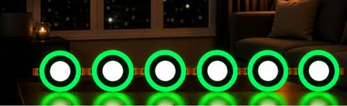 Image of OLIPS 6W (3+3) LED Ceiling Panel Down Light | Dual Color Change by On /Off Switch | Fan Box POP Decorative LED | White Center & Color Ring Design (Green, 6)