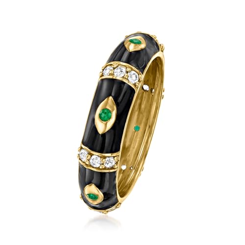 Ross-Simons 0.30 ct. t.w. White Topaz Evil Eye Ring With Black Enamel and Emeralds in 18kt Gold Over Sterling3
