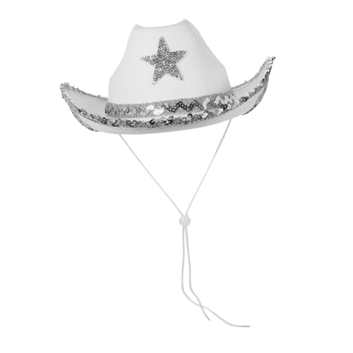 Cabilock Versatile Western Cowboy Hat Men's Women's Adjustable Hat Rope for Parties Cowgirl Style White