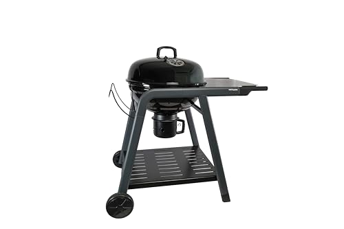 Cook'in Garden Tonino - Barbacoa de carbón de madera, 60 – 54,5 cm, barbacoa con tapa esmaltada, termómetro integrado – Recuperador de cenizas – 2 ruedas reforzadas – Estante lateral grande