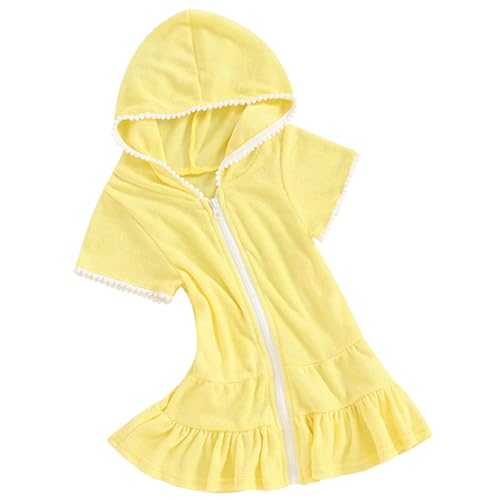 Girls Cover Up Hooded Girls Swim Cover Up Short Sleeve Girl Swimsuit Cover Up Cute Zipper Closure Toddler Swimsuit2