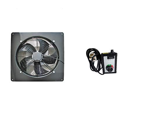 Airtech-UK Industrial Extractor Metal Axial Exhaust Ventilation Commercial Air Blower Fan 4 Pole 350mm (14") 1380 Rpm + Fan Speed Controller