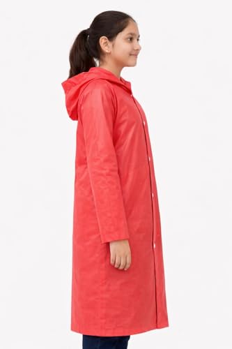 Image of Nephar Kids Boys & Girls Waterproof Hooded Raincoat | Long Length PVC Rain Wear Jacket | Lightweight Full Sleeve Button Closure Monsoon Coat