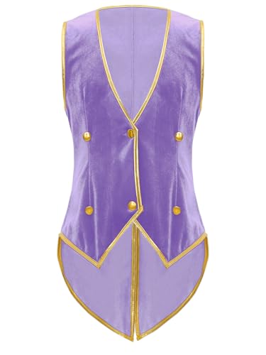 TiaoBug Kids Boys Vintage Medieval Velvet Tailcoat Halloween Fashionable Retro Elegant Fringed Pea Vest Purple 14 Years