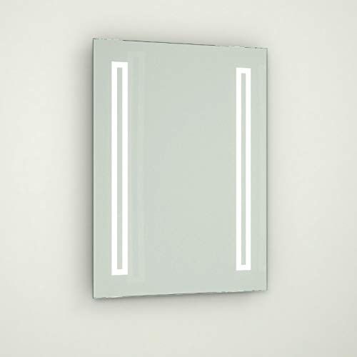 Bathroom Wall Mounted Mirror with LED Light - Vanity Shaving Make Up Mirrors with Push Switch - 60 x 40cm - Battery Operated, No Wiring Required!