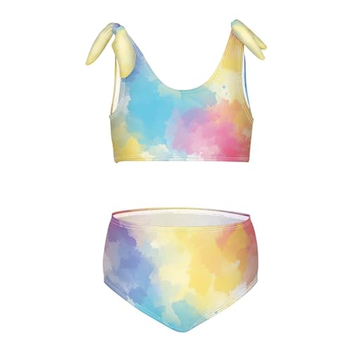 KLL Rainbow Gradient Girl Two Piece Bikini Set Quick-Dry Swimsuits Swimming Suits Adjustable Shoulder Strap